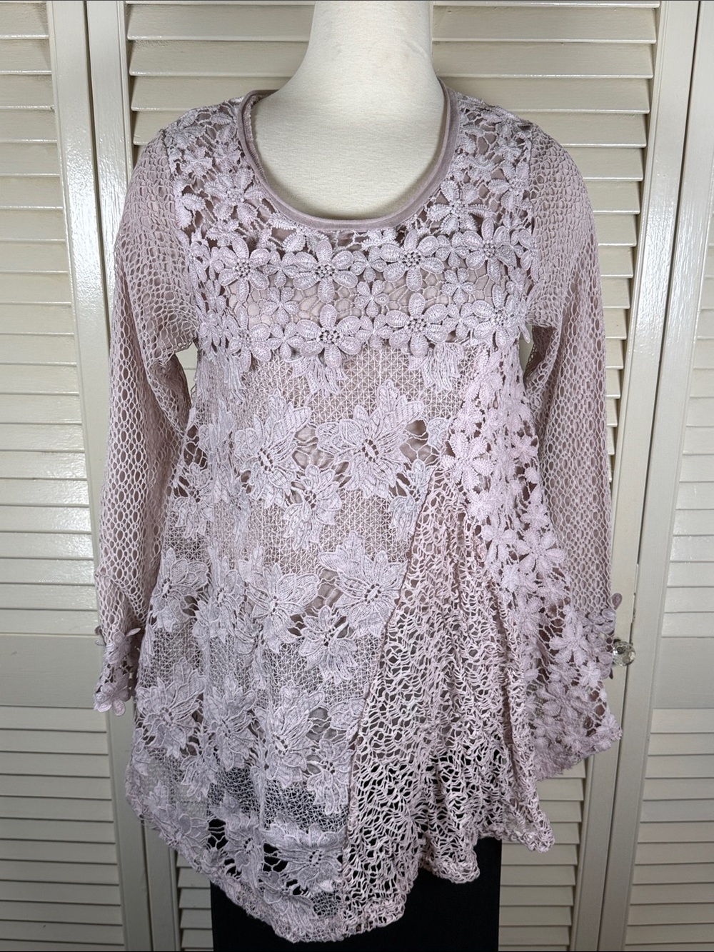 Apricot Lavender Floral Lace Crochet Tunic Top Size US 10